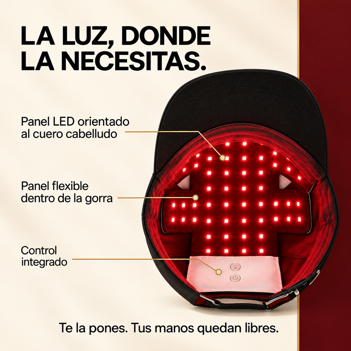 Panel LED flexible dentro de la gorra con control integrado