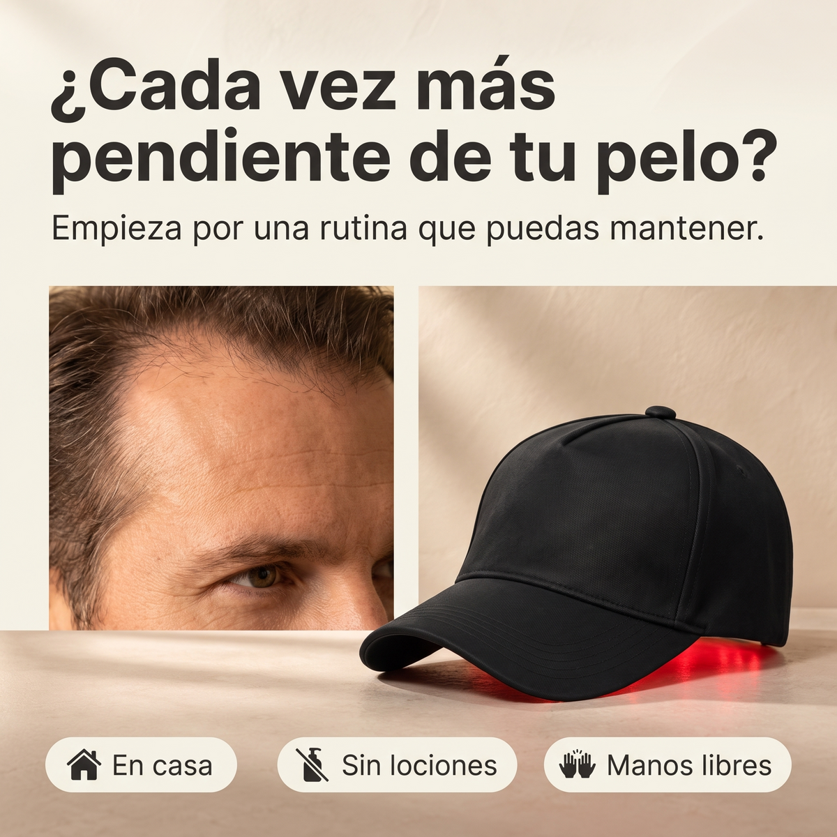 RedCore: una rutina de luz roja en casa, sin lociones y con las manos libres. Composición ilustrativa.