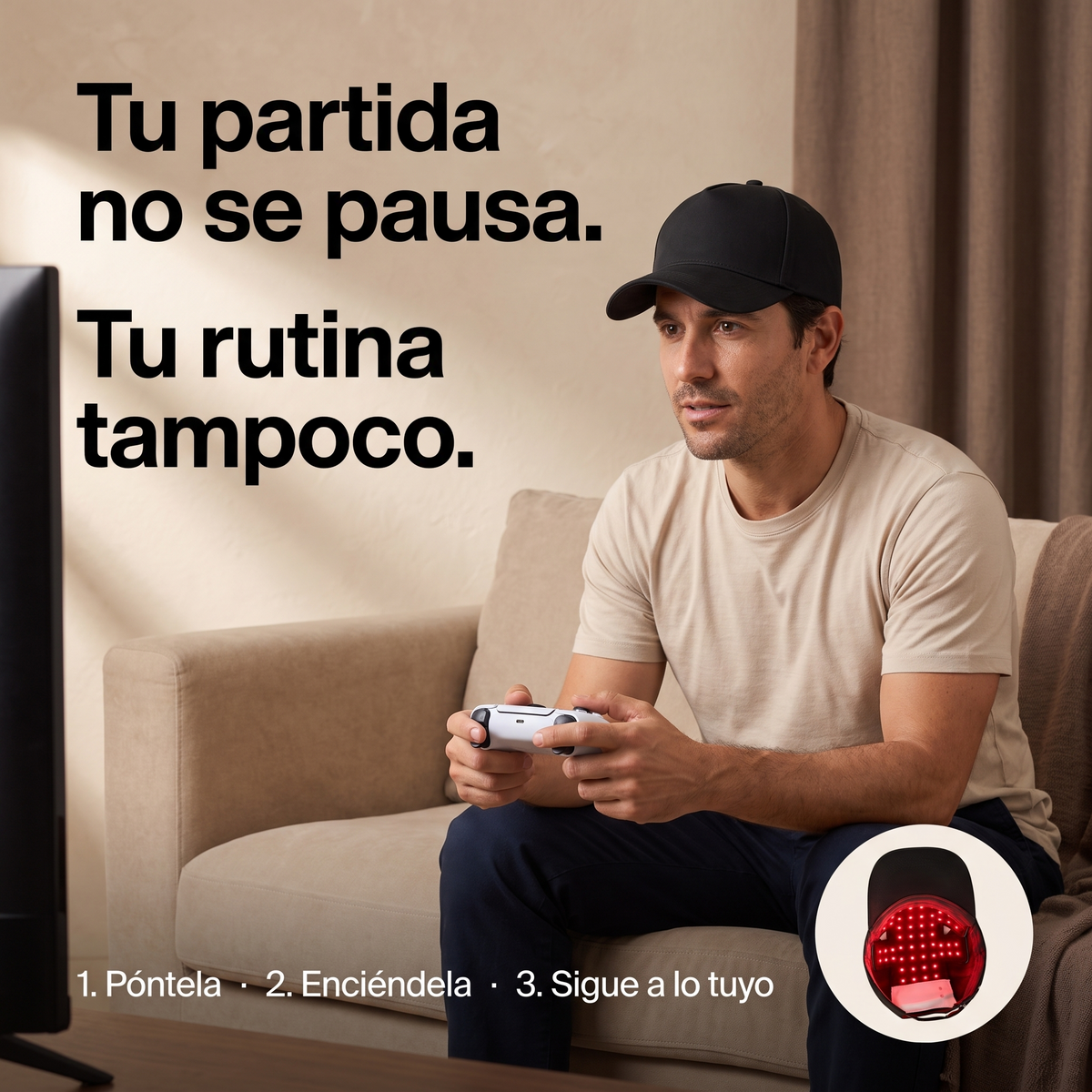 Tu partida no se pausa. Tu rutina tampoco. Ilustración de uso de RedCore mientras juegas.
